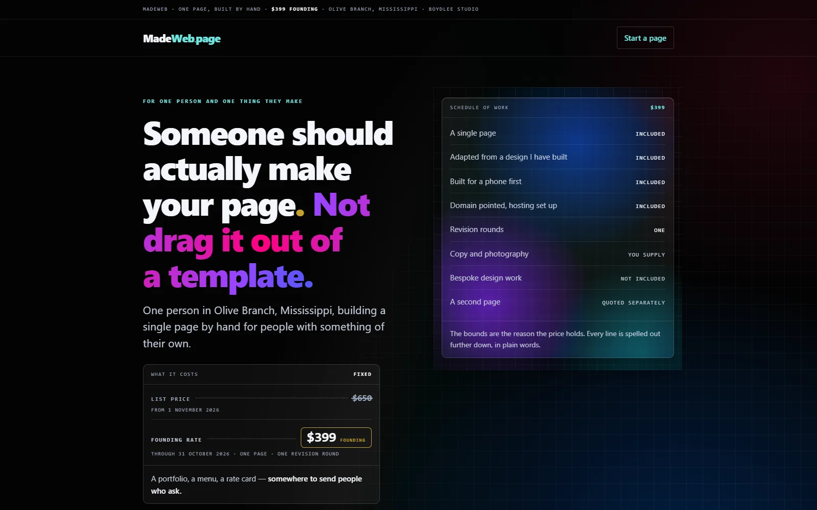 MadeWeb.page, the live site